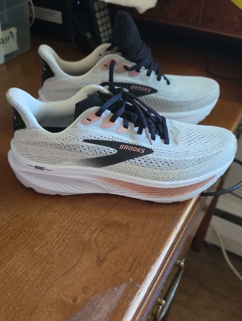 Womens Running Shoes - White with Black And Rose Gold Accents. Worn Once